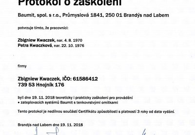 Zateplení fasád Kwaczek certifikáty
