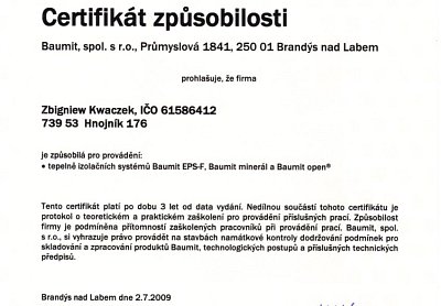 Zateplení fasád Kwaczek certifikáty