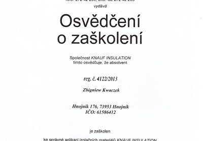 Zateplení fasád Kwaczek certifikáty