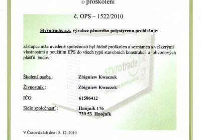 Zateplení fasád Kwaczek certifikáty