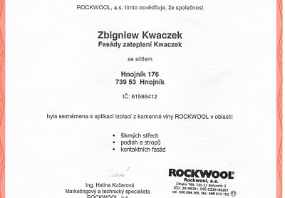 Zateplení fasád Kwaczek certifikáty