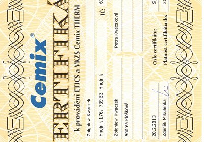 Zateplení fasád Kwaczek certifikáty