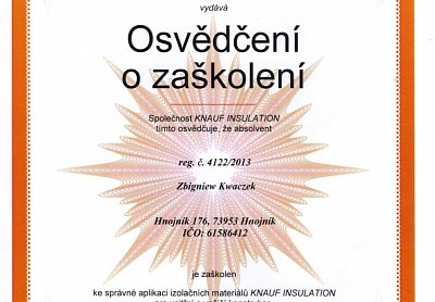 Zateplení fasád Kwaczek certifikáty