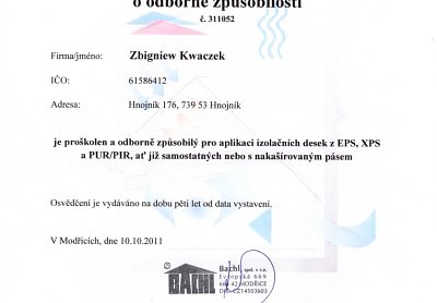 Zateplení fasád Kwaczek certifikáty