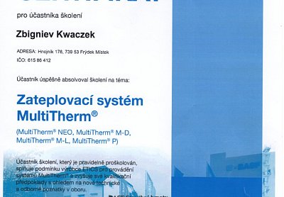 Zateplení fasád Kwaczek certifikáty