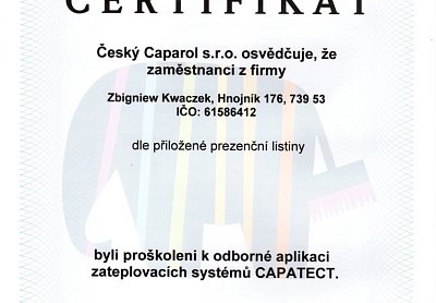 Zateplení fasád Kwaczek certifikáty