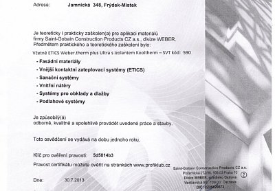 Zateplení fasád Kwaczek certifikáty